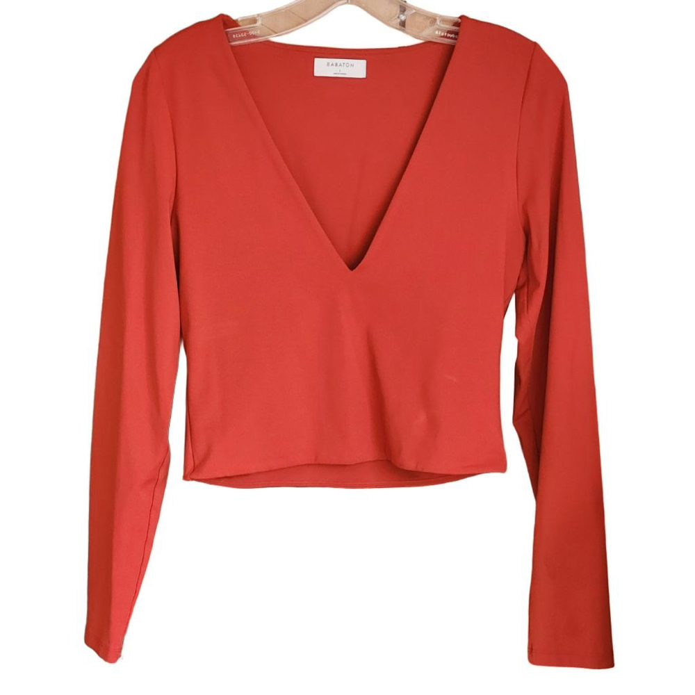 ARITZIA BABATON Contour Long Sleeve V-Neck Crop Top L Burnt Orange - Picture 3 of 6
